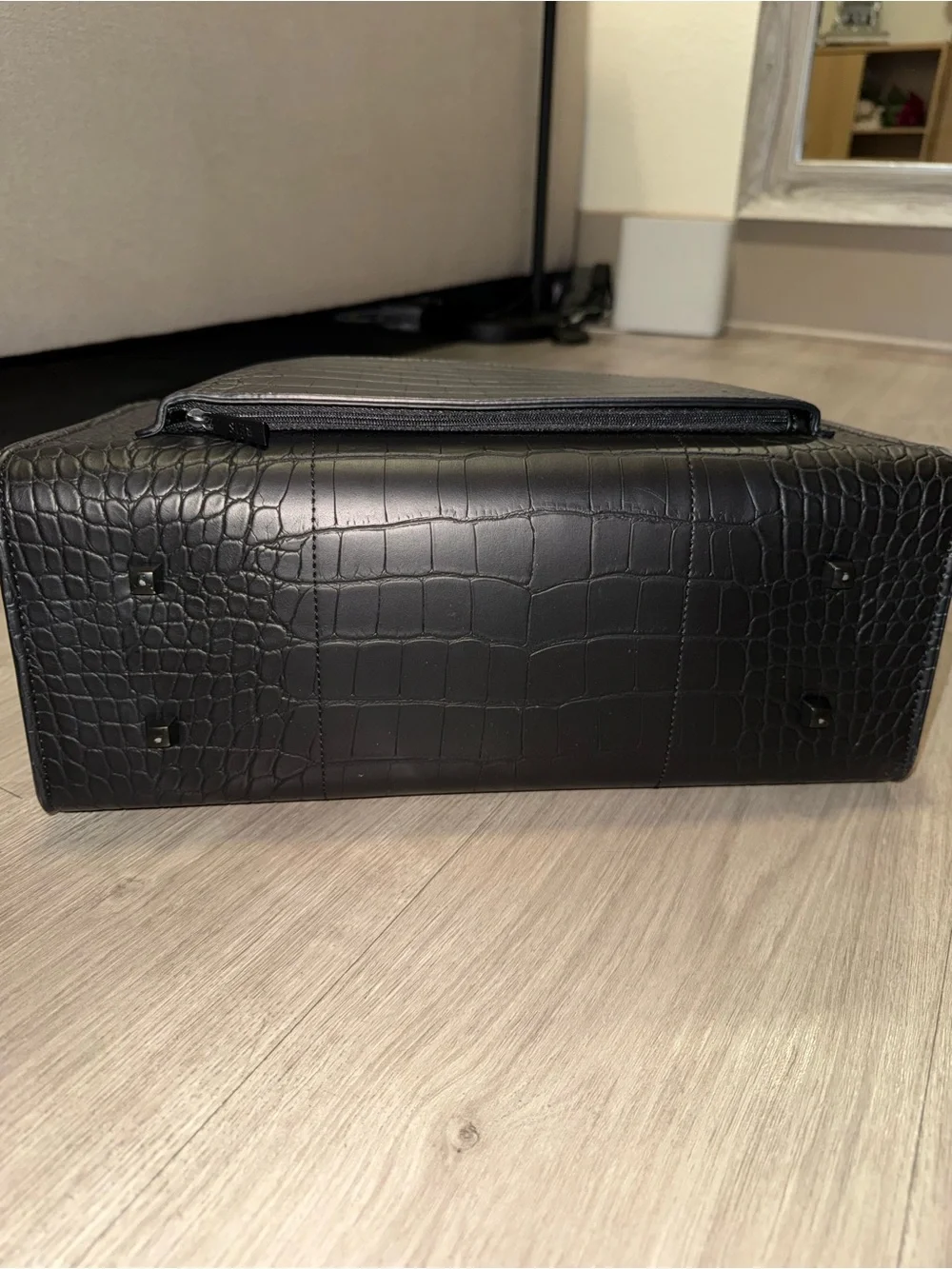 BEIS Black Croc-Embossed Structured Tote